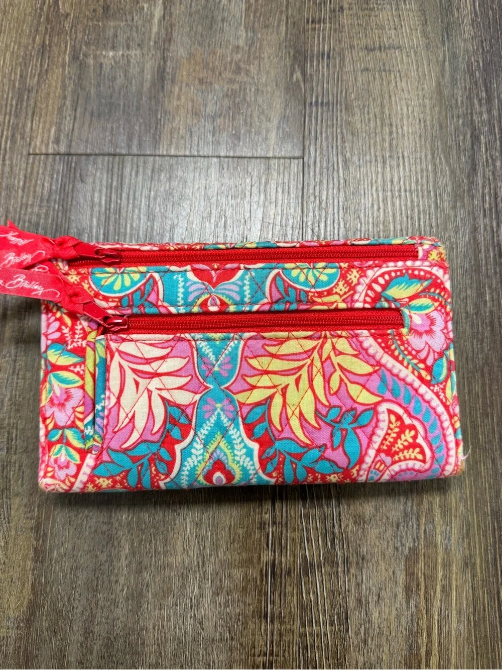 Vera Bradley‎ Quilted Paisley Foldover Clutch -Red Turquoise Wear On The Corners